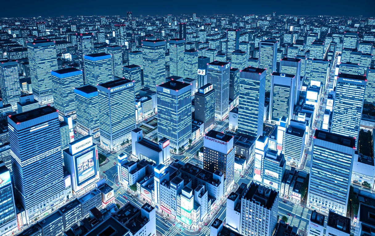 Tokyo business district at night